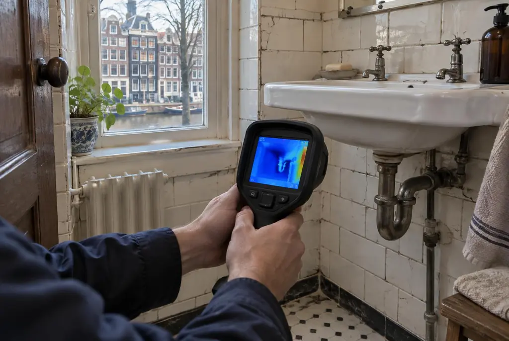 Lekdetectie Enkhuizen – badkamer met oude leidingen achter de tegels
