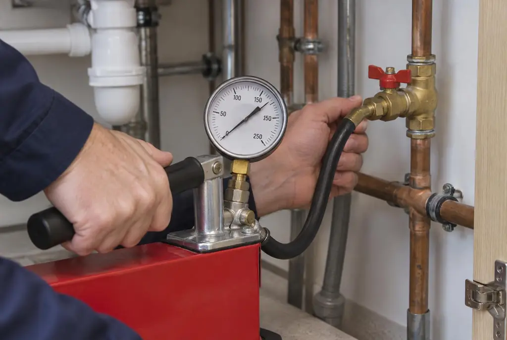 Lekdetectie Enkhuizen – druktest op een waterleiding met een manometer